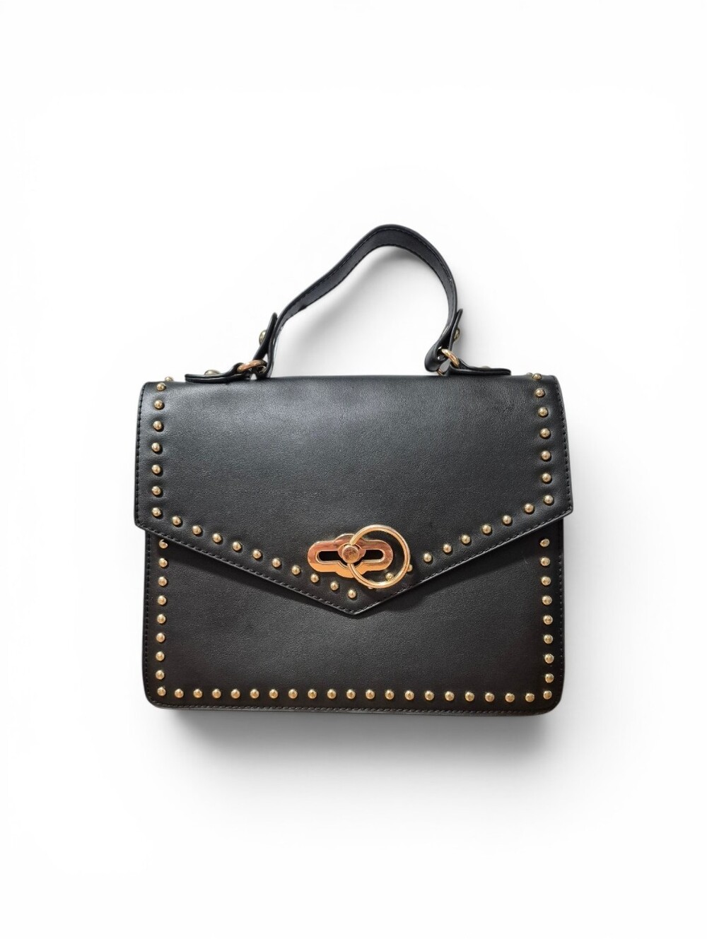 L.A. Express Black Structured Top-Handle Studded Satchel